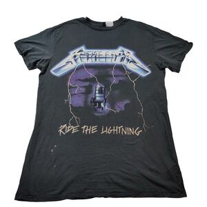 Metallica Ride the Lightning T Shirt Mens Large Black Band Music Concert Tee